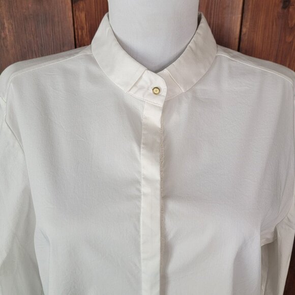 Black Label by Chico’s White Long Shirt Dress Tunic Top Lace Sleeves Size 2 Lg. - Picture 3 of 16